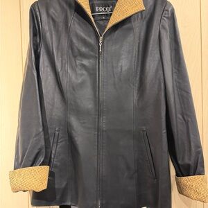 Black Leather Jacket with Tan Accents